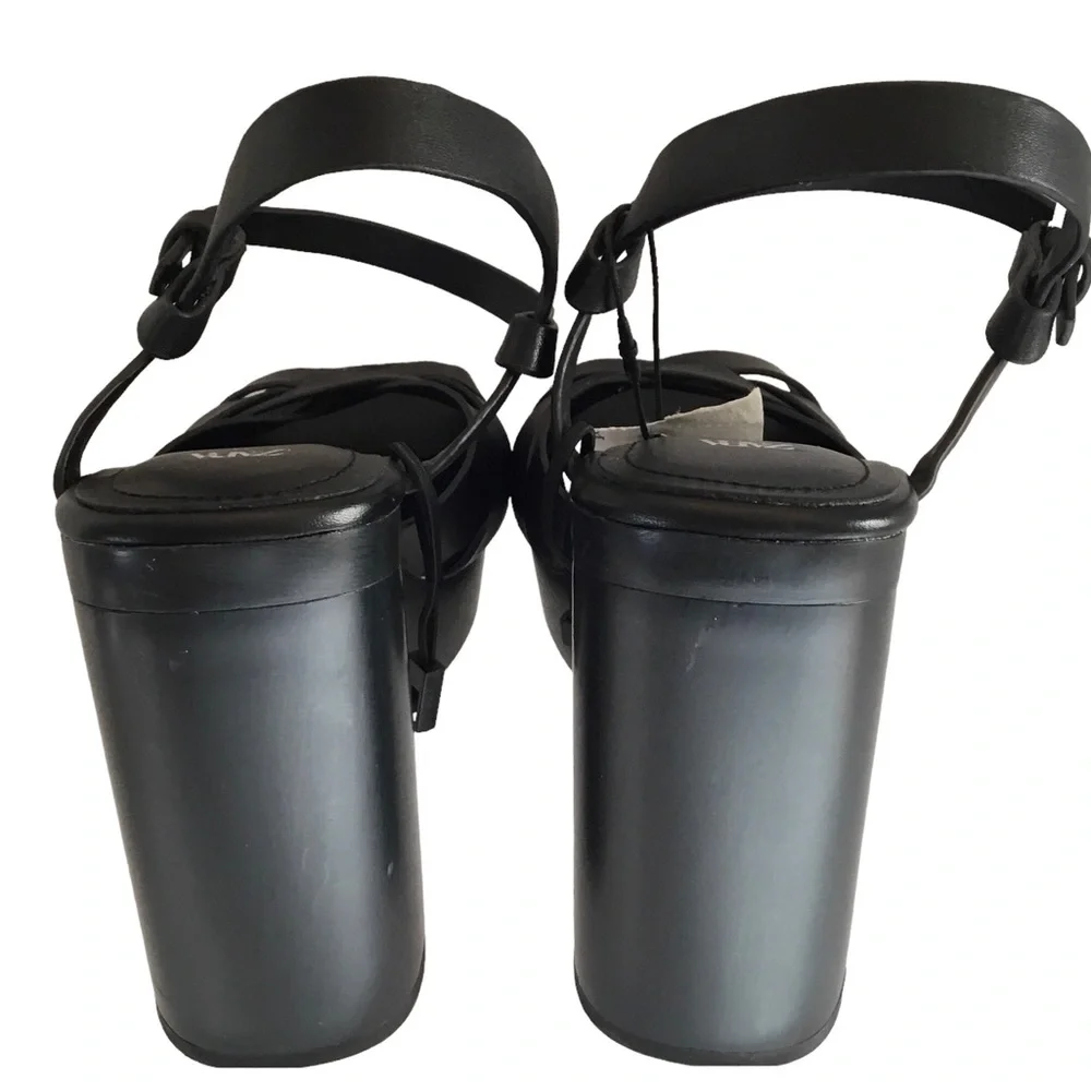 🆕 ZARA Black Y2K Platform Sandals Size 10 Leather  Ankle Strap Retro Sandals - Picture 9 of 16